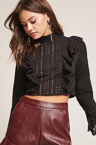 Forever21 Selfie Leslie Ruffle Eyelet Crop Top