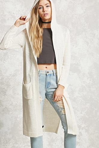 Forever21 Purl Knit Hooded Cardigan