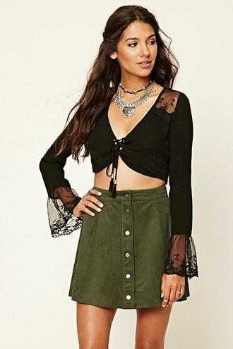Love21 Women's  Olive Contemporary Faux Suede Skirt