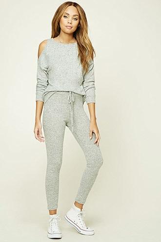 Forever21 Women's  Brushed Marled Knit Sweatpants