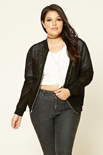 Forever21 Plus Women's  Plus Size Mesh Knit Bomber