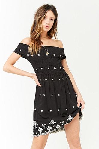 Forever21 Smocked Embroidered Floral Dress