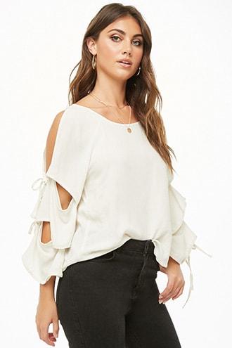 Forever21 Open-shoulder Tiered Sleeve Top