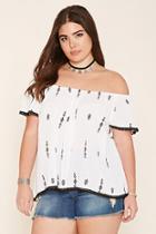 Forever21 Plus Women's  White & Black Plus Size Embroidered Top