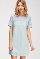 Forever21 Contemporary Life In Progress Floral-embroidered Chambray Dress