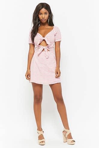 Forever21 Gingham Tie-front Dress