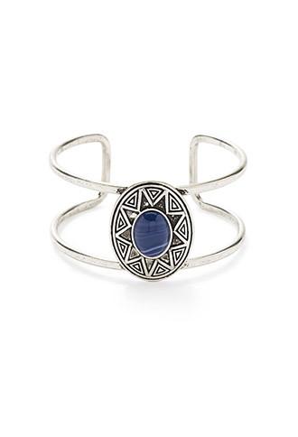 Forever21 Southwestern-etched Cutout Cuff (b.silver/blue)