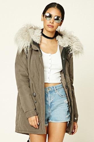 Forever21 Women's Shaggy Hooded Parka Jacket