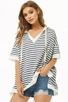 Forever21 Striped Hooded High-low Top