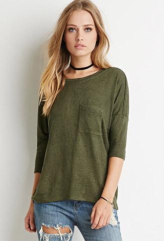 Forever21 Women's  Dolman-sleeved Pocket Top (olive)