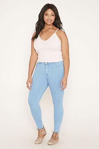 Forever21 Plus Women's  Light Blue Plus Size Mid-rise Jeggings