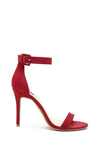 Forever21 Women's  Red Faux Suede Ankle-strap Heels