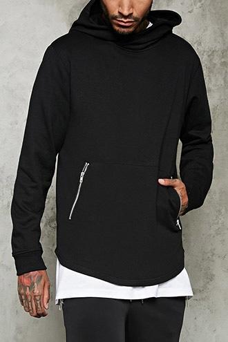 21 Men Men's  Black Zippered Kangaroo Pocket Hoodie