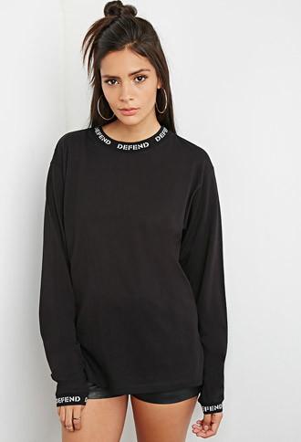 Forever21 Women's Defend Paris Graphic Trim Tee