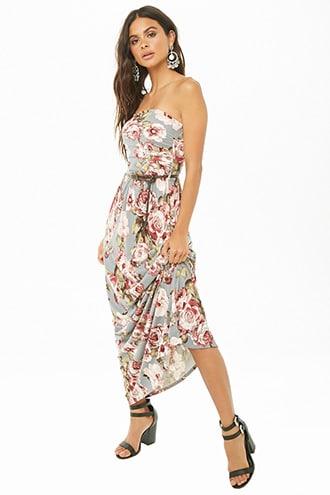 Forever21 Ruched Rose Print Maxi Dress