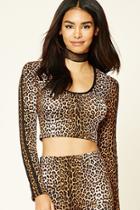 Forever21 Women's  Leopard Print Hooded Crop Top
