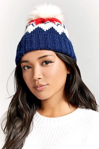 Forever21 Chevron Pom-pom Beanie