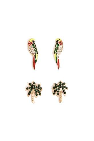 Forever21 Palm Tree & Parrot Stud Earring Set