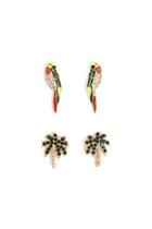 Forever21 Palm Tree & Parrot Stud Earring Set