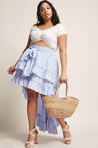 Forever21 Plus Size Eta Stripe Tiered High-low Skirt
