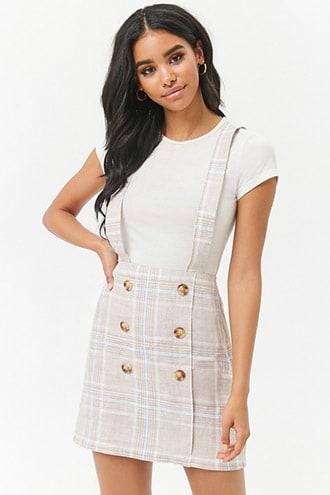 Forever21 Plaid Linen Suspender Skirt