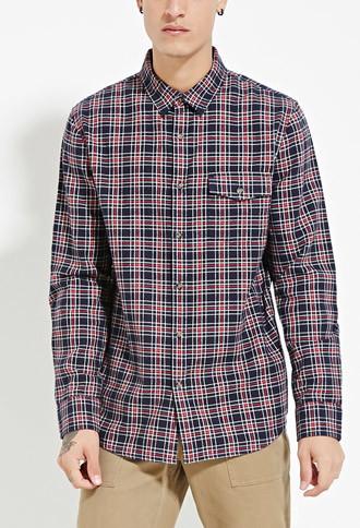 21 Men Men's  Navy & Red Classic Plaid Flannel Shirt