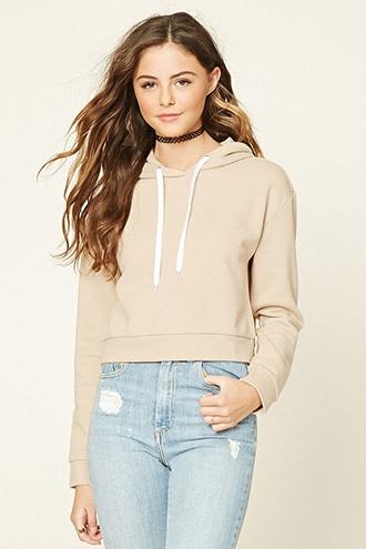 Forever21 Women's Beige Pullover Fleece Hoodie