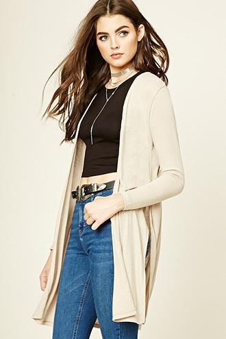 Forever21 Women's  Desert Sand Ribbed Open-front Cardigan