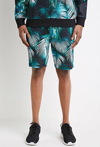 21 Men Palm Print Drawstring Sweatshorts