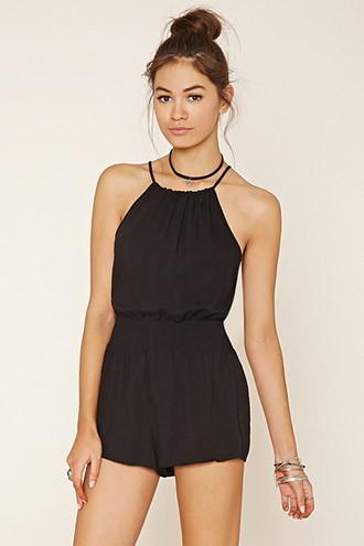 Forever21 Women's  Black Smocked Cami Romper
