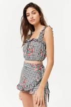 Forever21 Ruffled Floral & Gingham Print Crop Top