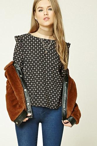 Forever21 Abstract Print Ruffled Top