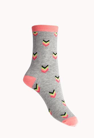 Forever21 Neon Chevron Socks Grey/neon Coral One Size