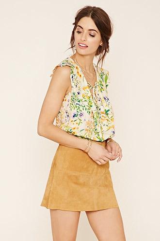 Love21 Women's  Cream & Orange Contemporary Crop Top