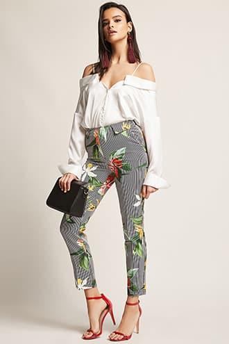 Forever21 Floral Stripe Woven Pants