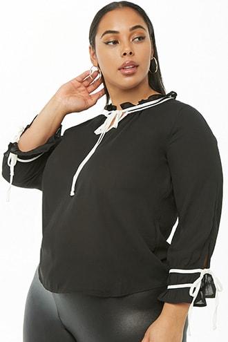 Forever21 Plus Size Chiffon Ruffle Mock Neck Top