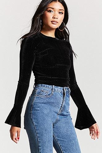 Forever21 Velvet Bell-sleeve Crop Top