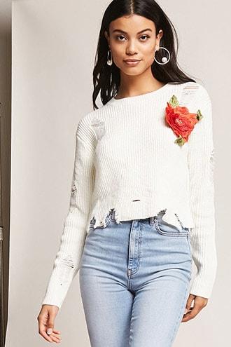 Forever21 Distressed Floral Sweater