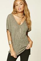 Forever21 Women's  Green Marled Knit Dolphin Hem Top