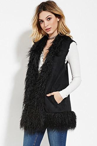 Forever21 Women's  Shaggy Faux Suede Vest