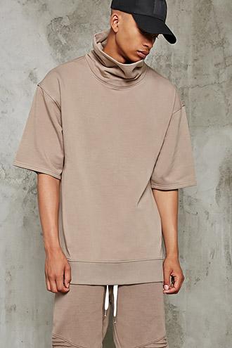 21 Men Men's  Taupe Oversized Turtleneck Pullover