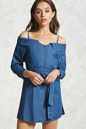 Forever21 Chambray Open-shoulder Dress