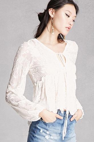 Forever21 Sheer Lace Peplum Top