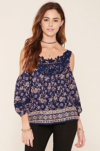Forever21 Women's  Floral Print Open-shoulder Top
