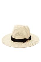 Forever21 Women's  Beige & Black Wide-brim Straw Fedora