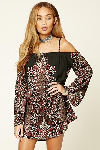 Forever21 Women's  Black & Rust Ornate Open-shoulder Dress