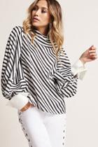 Forever21 Striped Balloon-sleeve Top