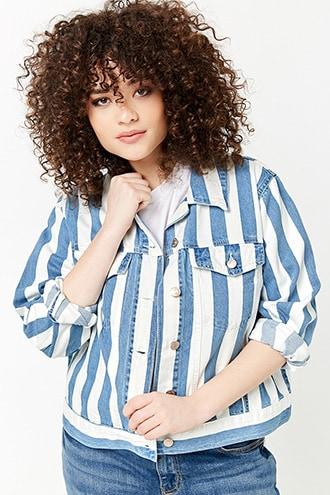Forever21 Plus Size Striped Denim Jacket