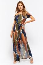 Forever21 Leaf Print Off-the-shoulder Maxi Dress