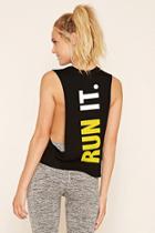 Forever21 Women's  Black & Lime Active Run It Tank Top